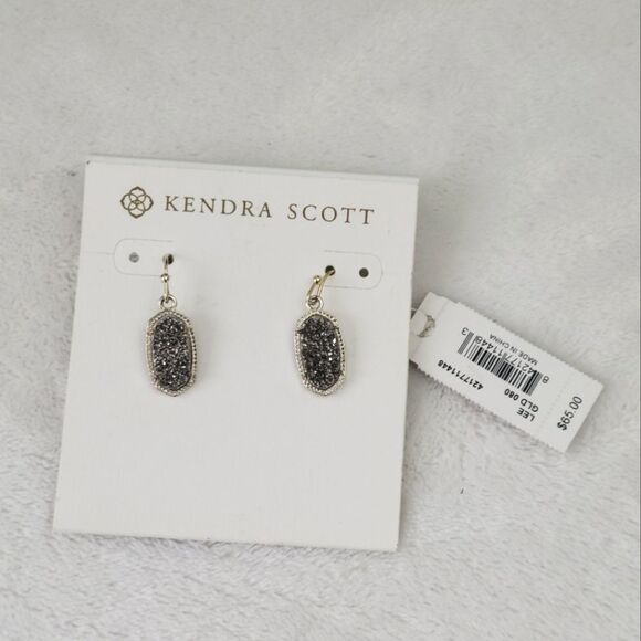 KENDRA SCOTT ✨️ Lee Silver Drop Earrings in Platinum Drusy - Picture 1 of 2